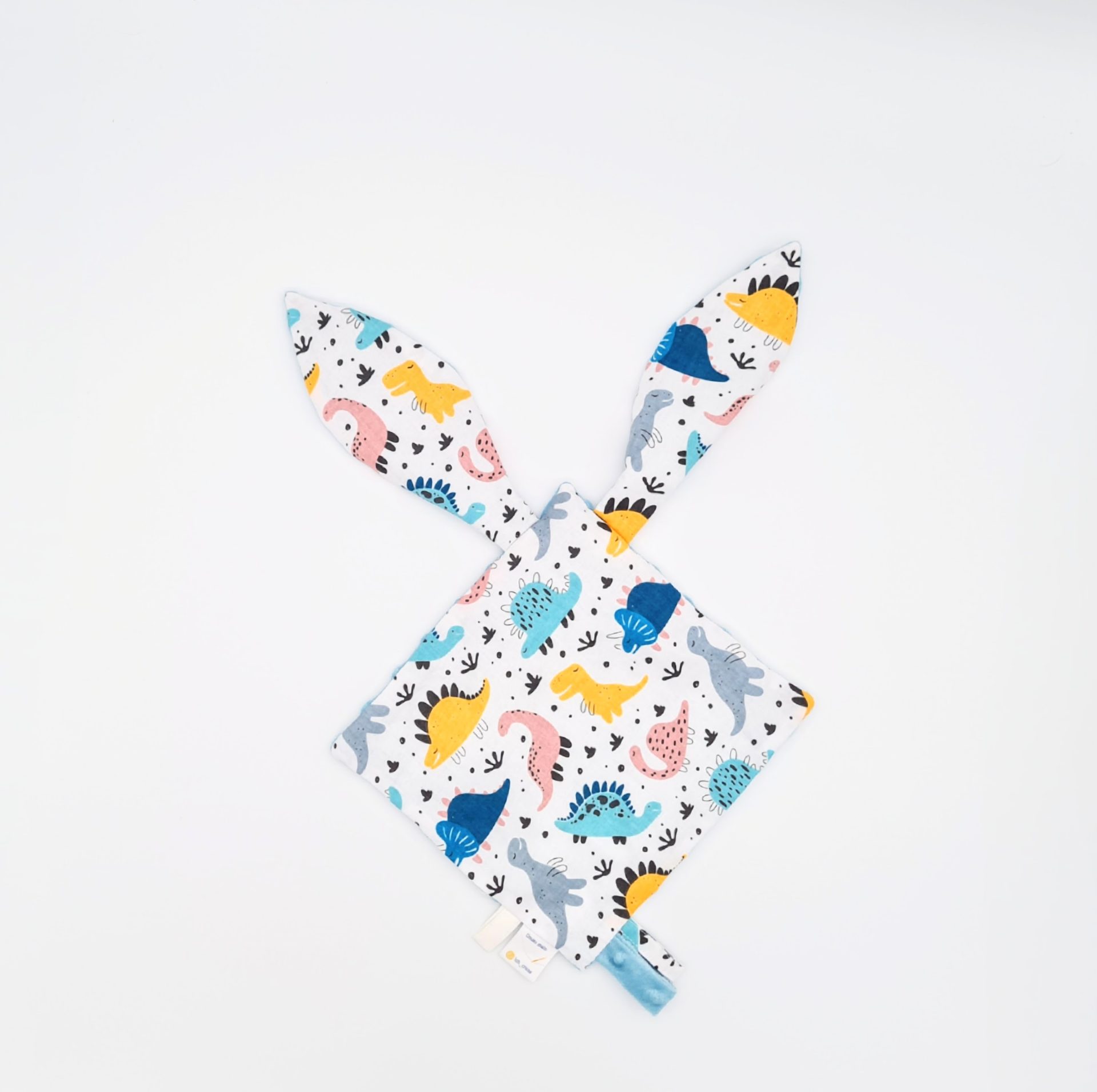 doudou pour bébé à personnaliser avec des motifs de dinosaures colorés