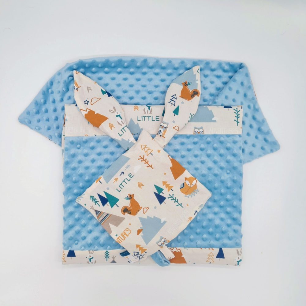 Ensemble couverture et doudou à personnaliser avec de petits animaux et une face douce et chaude pour bébé