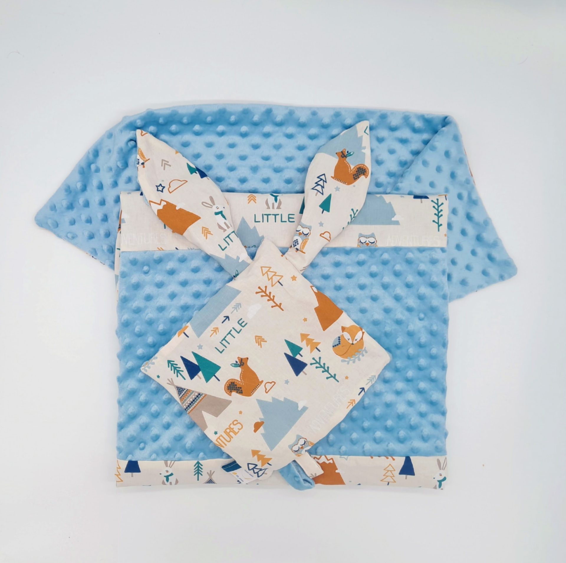 Ensemble couverture et doudou à personnaliser avec de petits animaux et une face douce et chaude pour bébé