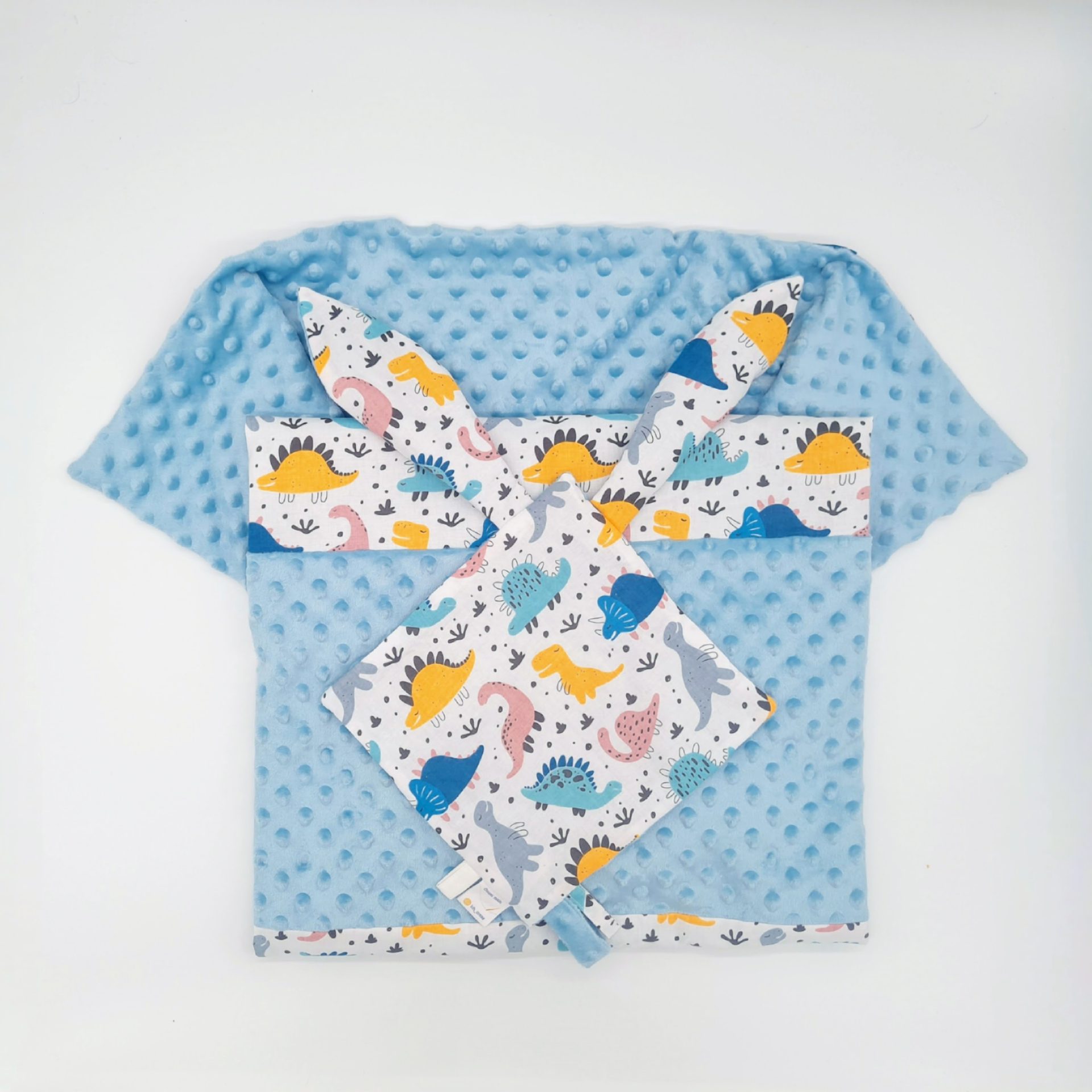 Couverture et doudou pour bébé à personnaliser avec des motifs de dinosaures colorés
