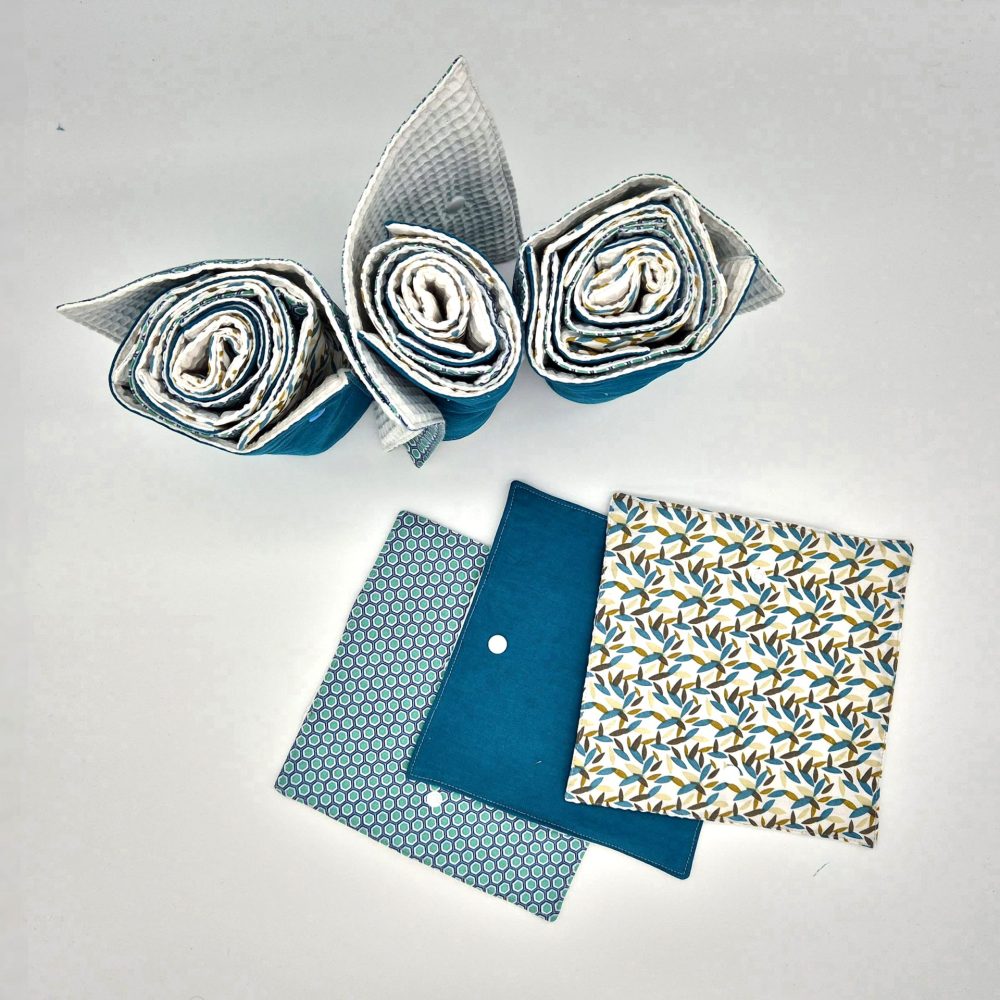 Lots d'essuie-tout réutilisables Bleu